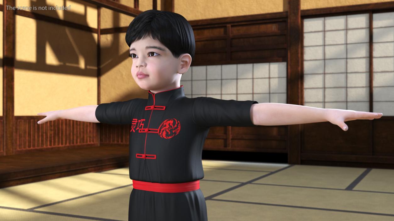 Asian Child Boy in Kimono Rigged 3D