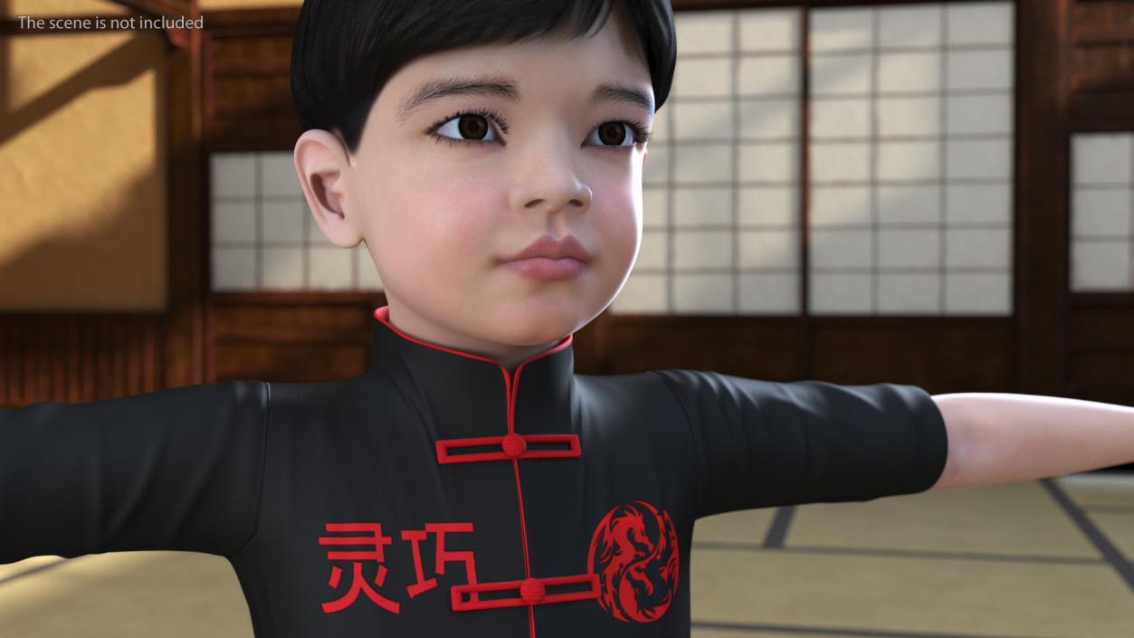 Asian Child Boy in Kimono Rigged 3D