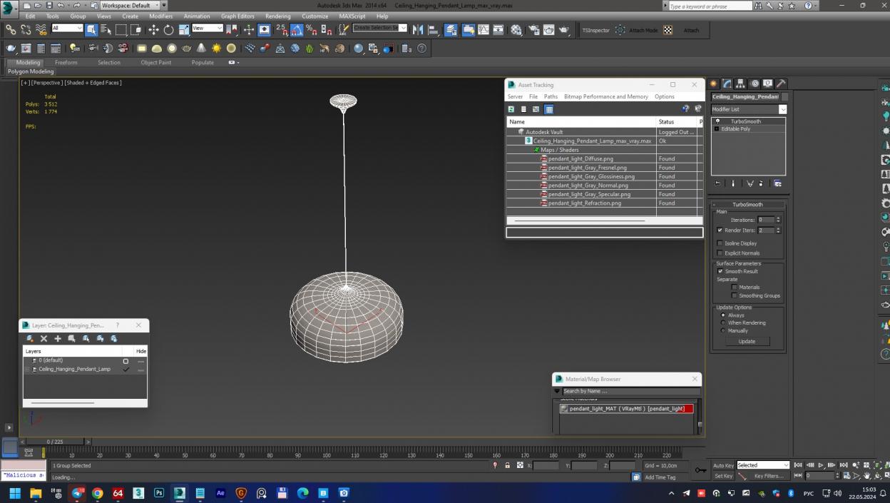 3D model Ceiling Hanging Pendant Lamp 2