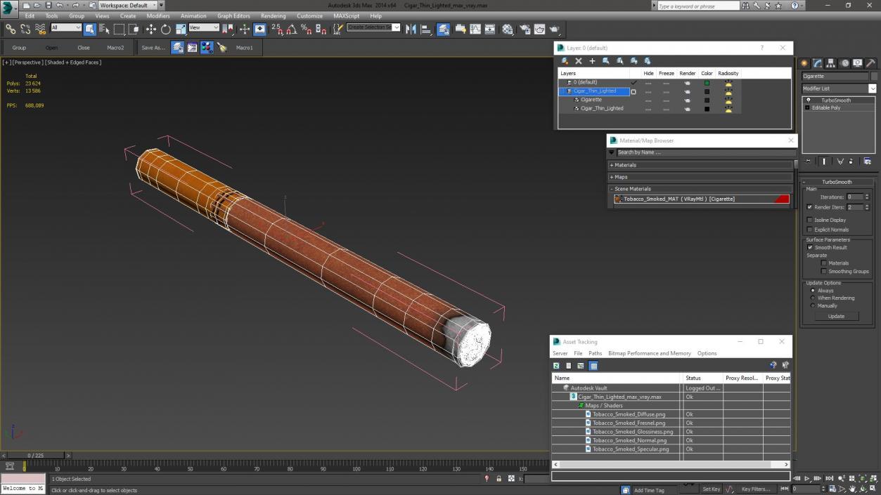 3D model Cigar Thin Lighted 2