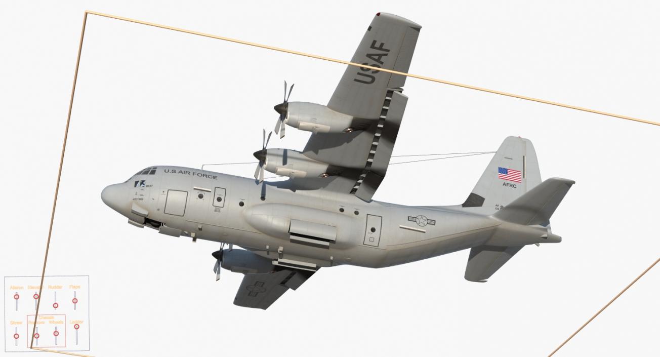 3D Lockheed C-130 Hercules US Military Transport Aircraft Rigged