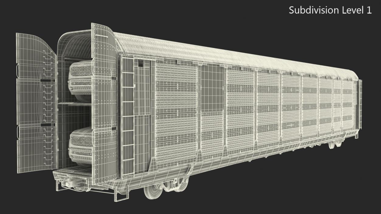 Graffiti Covered Freight Train Car with SUVs 3D model