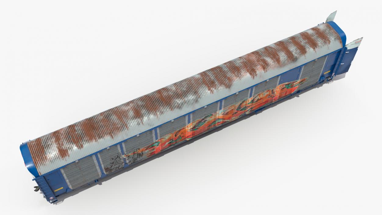 Graffiti Covered Freight Train Car with SUVs 3D model