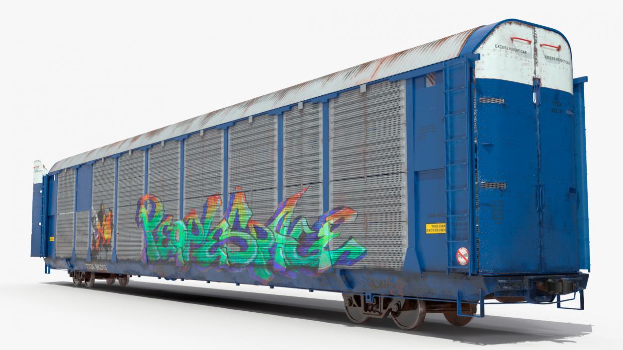 Graffiti Covered Freight Train Car with SUVs 3D model