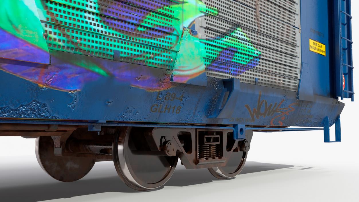 Graffiti Covered Freight Train Car with SUVs 3D model