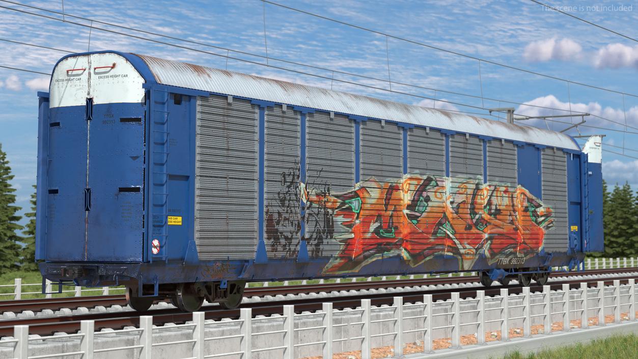 Graffiti Covered Freight Train Car with SUVs 3D model