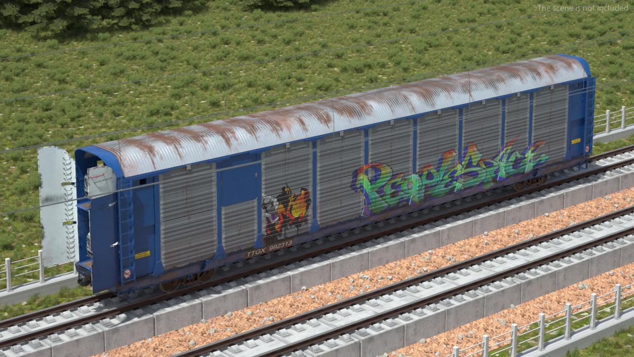 Graffiti Covered Freight Train Car with SUVs 3D model