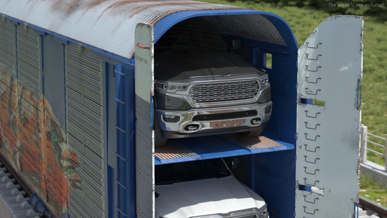 Graffiti Covered Freight Train Car with SUVs 3D model