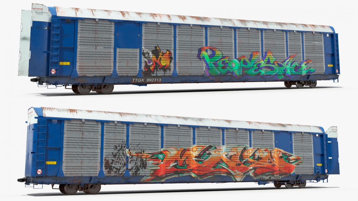 Graffiti Covered Freight Train Car with SUVs 3D model