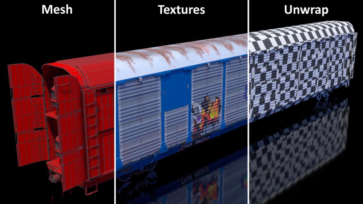 Graffiti Covered Freight Train Car with SUVs 3D model