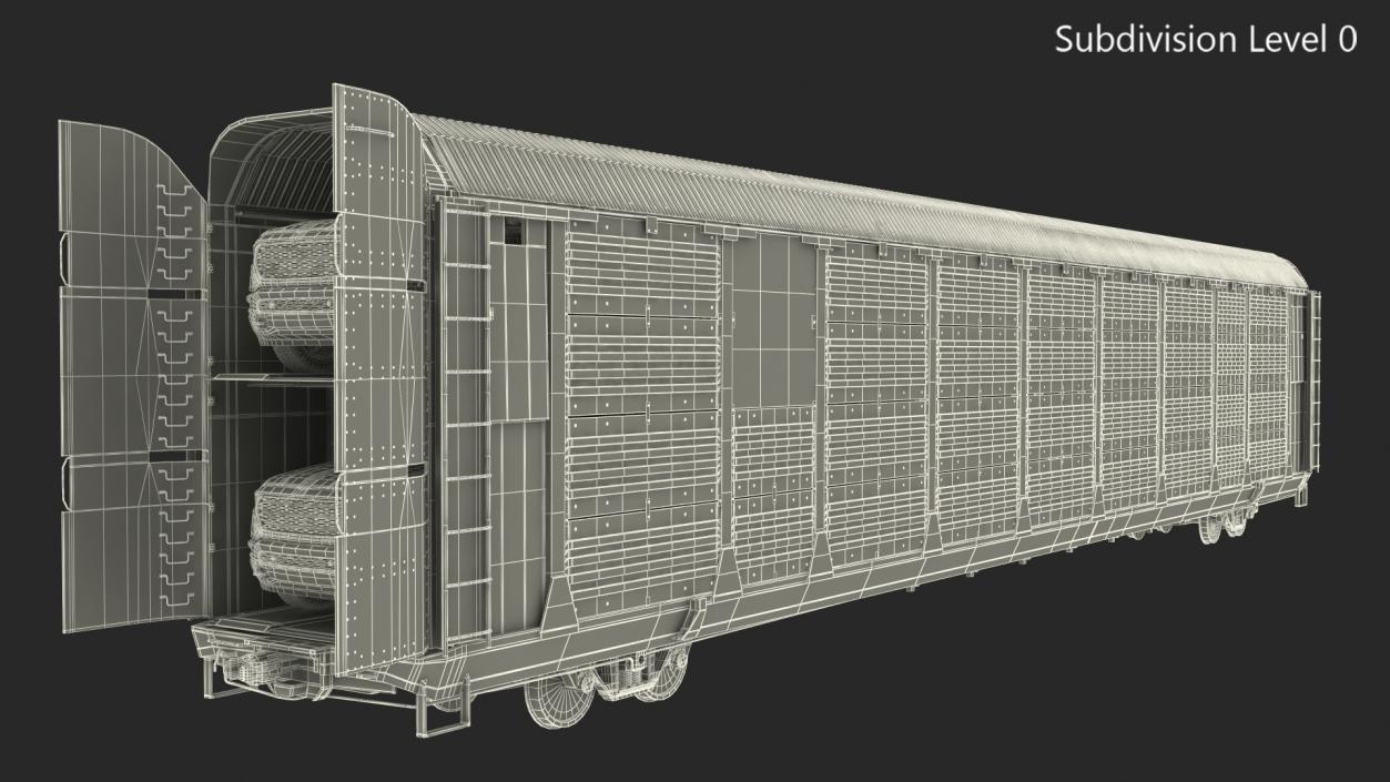 Graffiti Covered Freight Train Car with SUVs 3D model