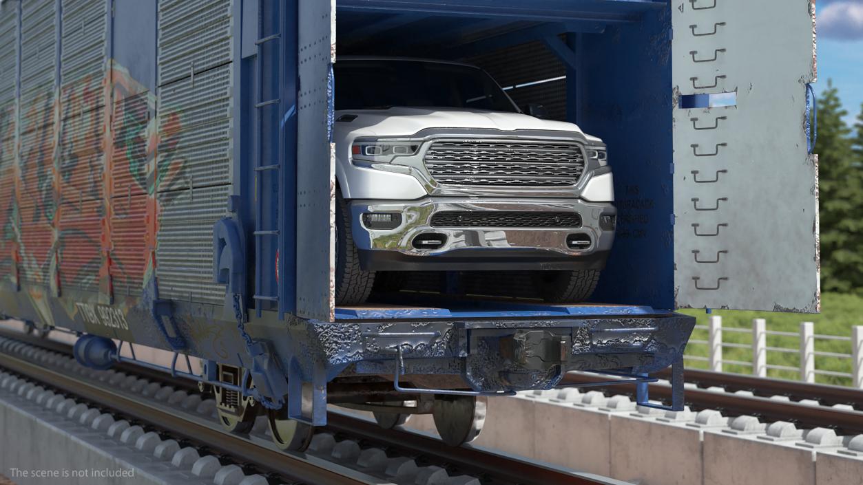 Graffiti Covered Freight Train Car with SUVs 3D model