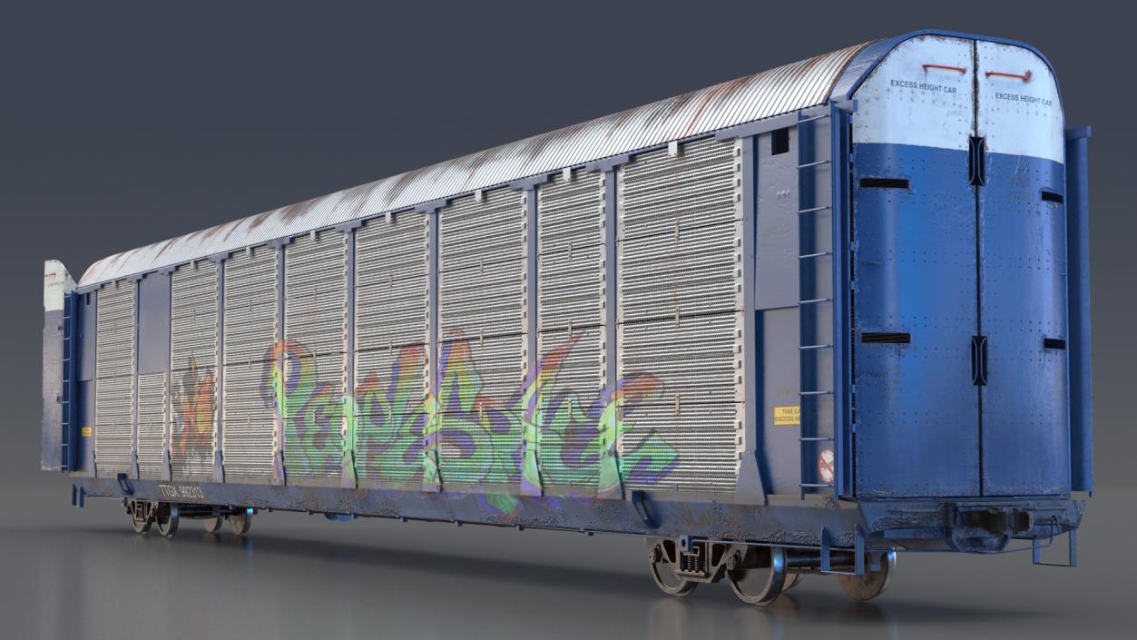 Graffiti Covered Freight Train Car with SUVs 3D model