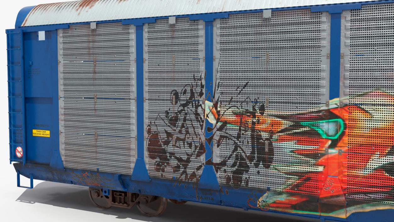 Graffiti Covered Freight Train Car with SUVs 3D model