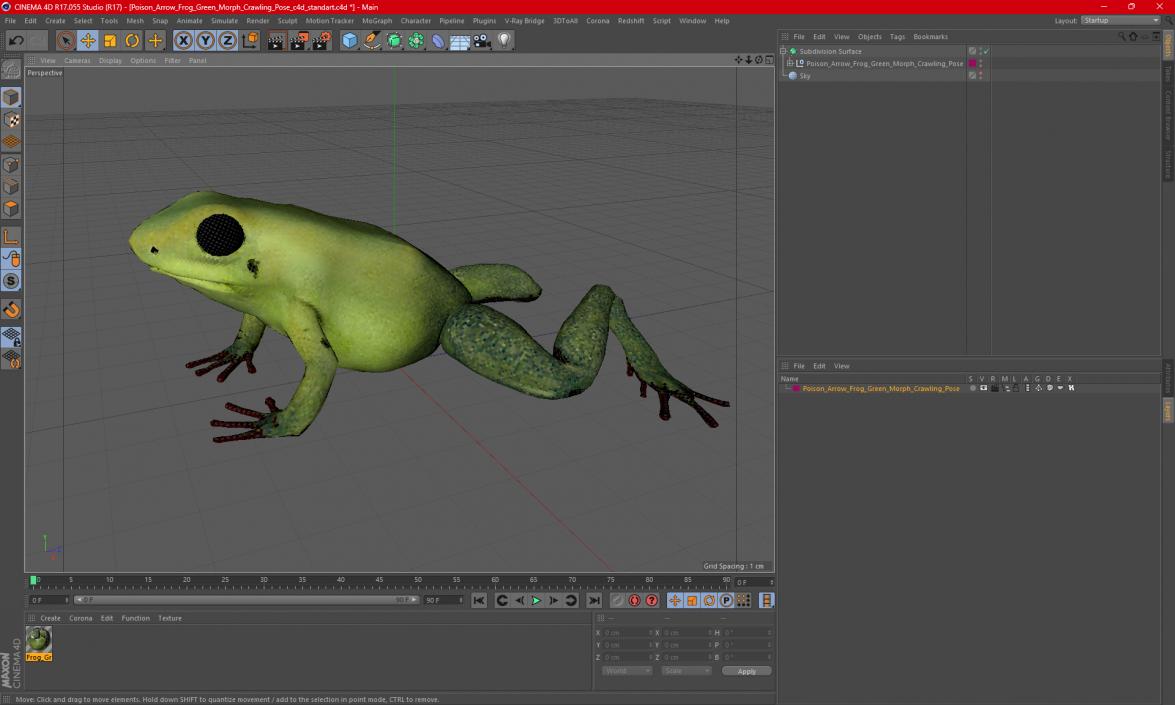 3D Poison Arrow Frog Green Morph Crawling Pose model