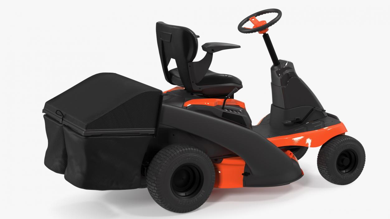 3D Electric Rider Lawn-Mower Orange with Grass Collection Bag model