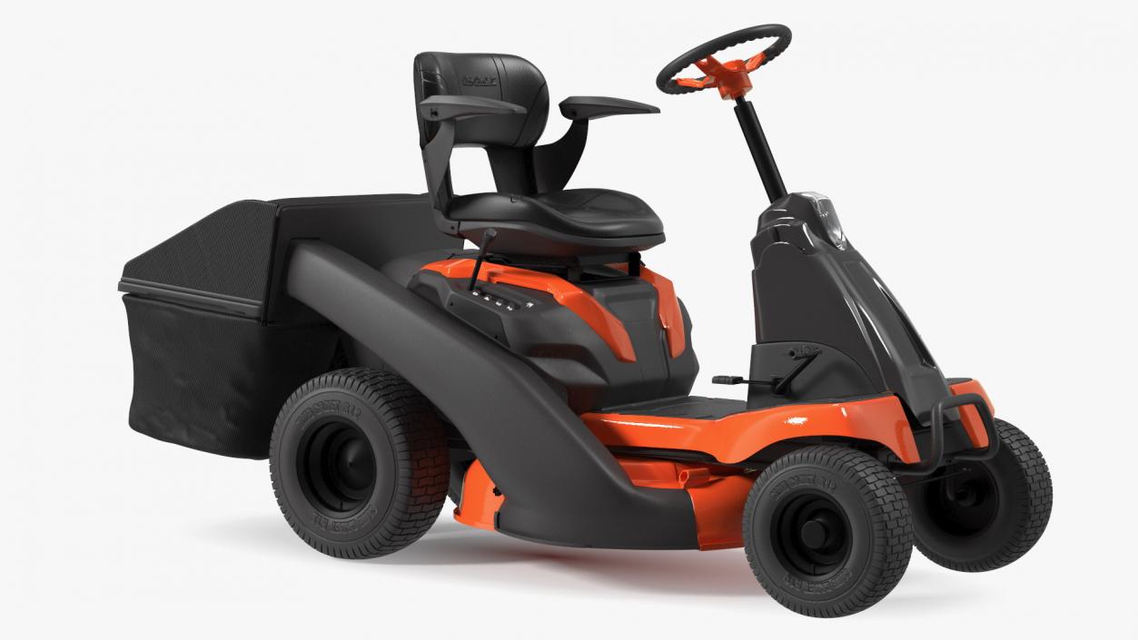 3D Electric Rider Lawn-Mower Orange with Grass Collection Bag model