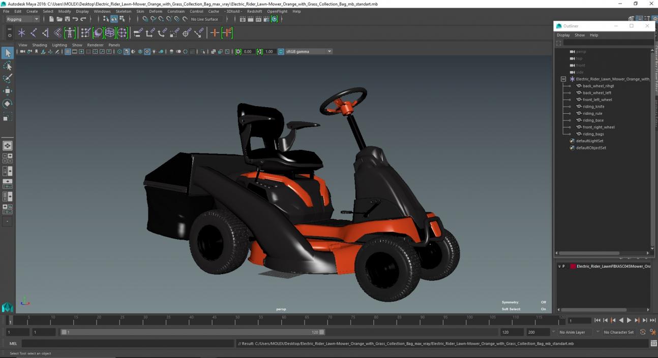 3D Electric Rider Lawn-Mower Orange with Grass Collection Bag model