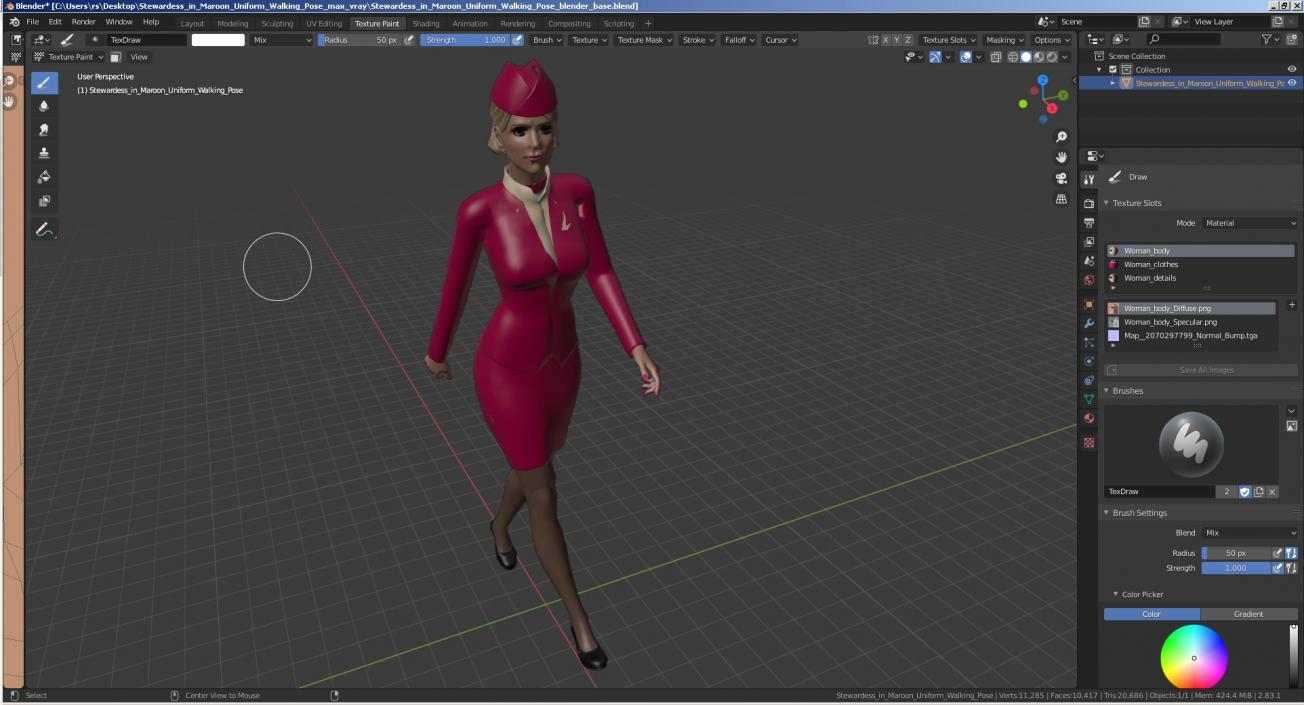 Stewardess  Walking Pose 3D model