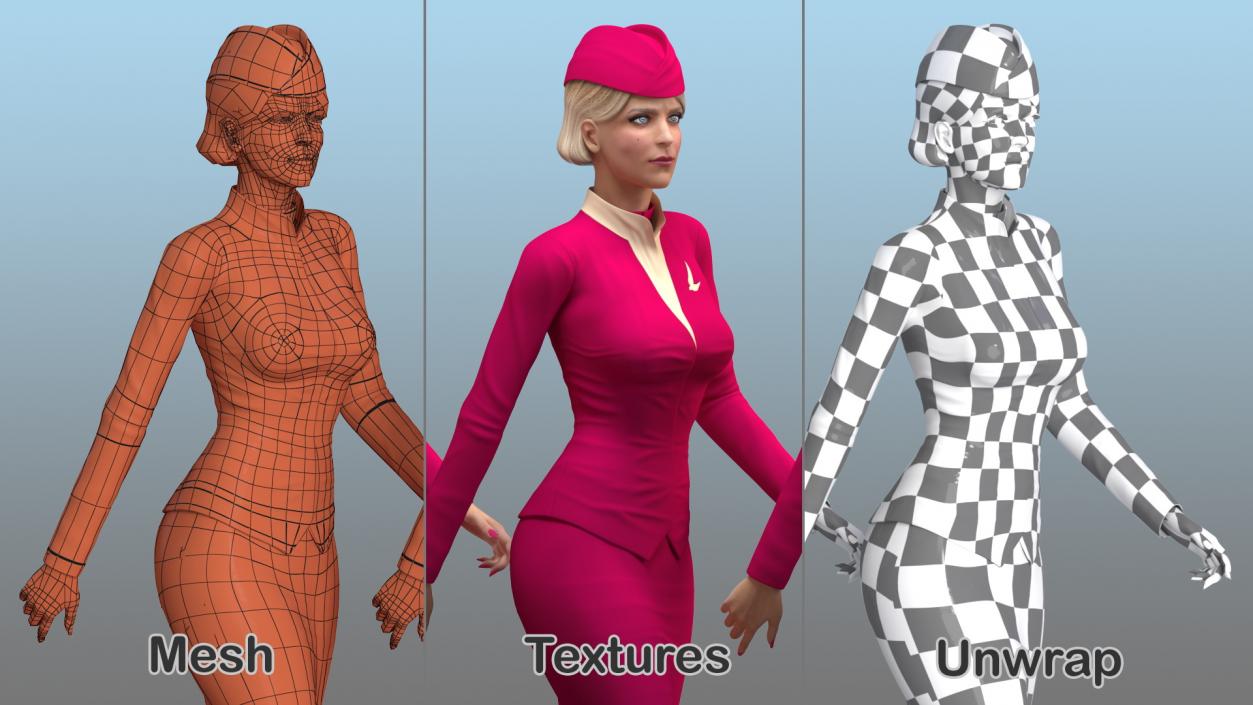 Stewardess  Walking Pose 3D model