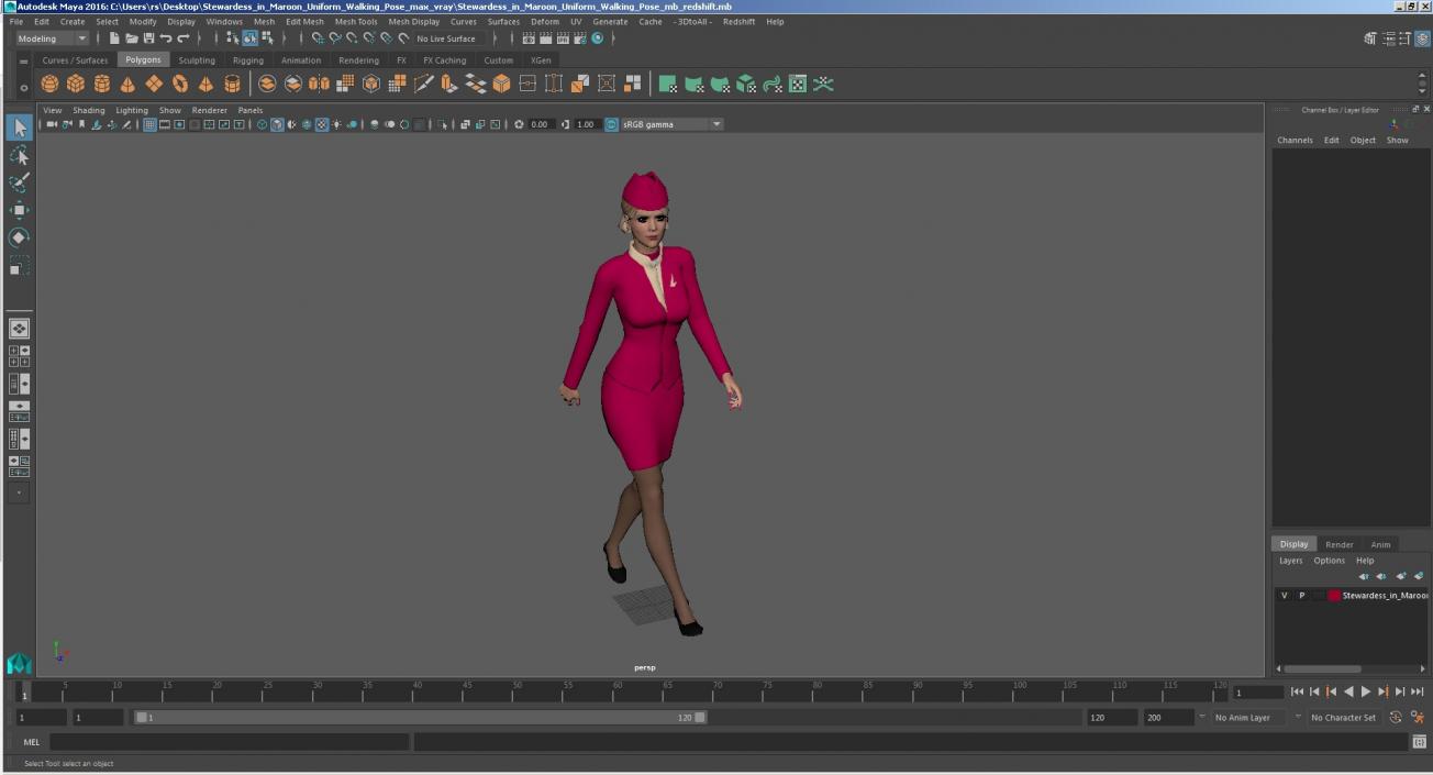 Stewardess  Walking Pose 3D model