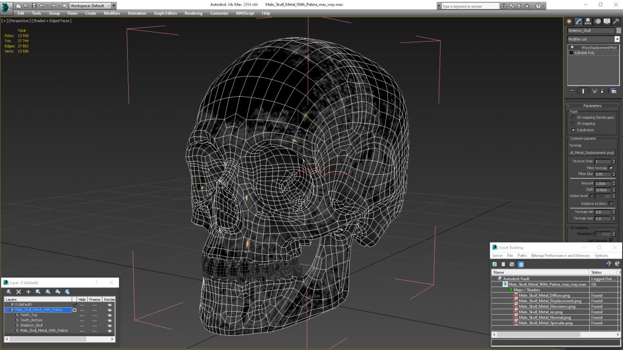 3D Male Skull Metal With Patina model