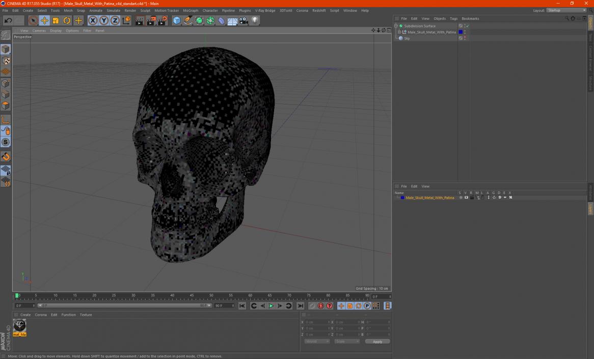 3D Male Skull Metal With Patina model