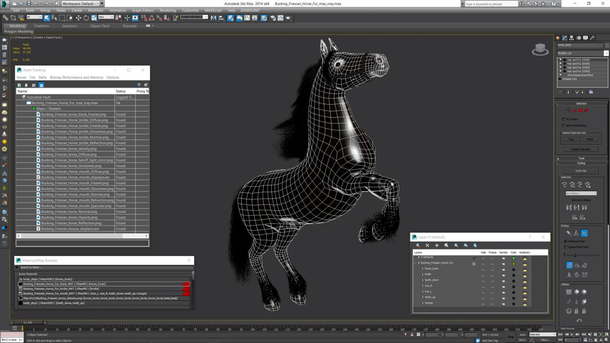 3D Bucking Friesian Horse Fur