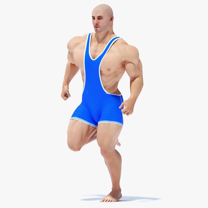 Bodybuilder in Blue Leotard Rigged 3D model