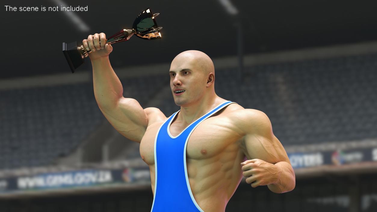 Bodybuilder in Blue Leotard Rigged 3D model