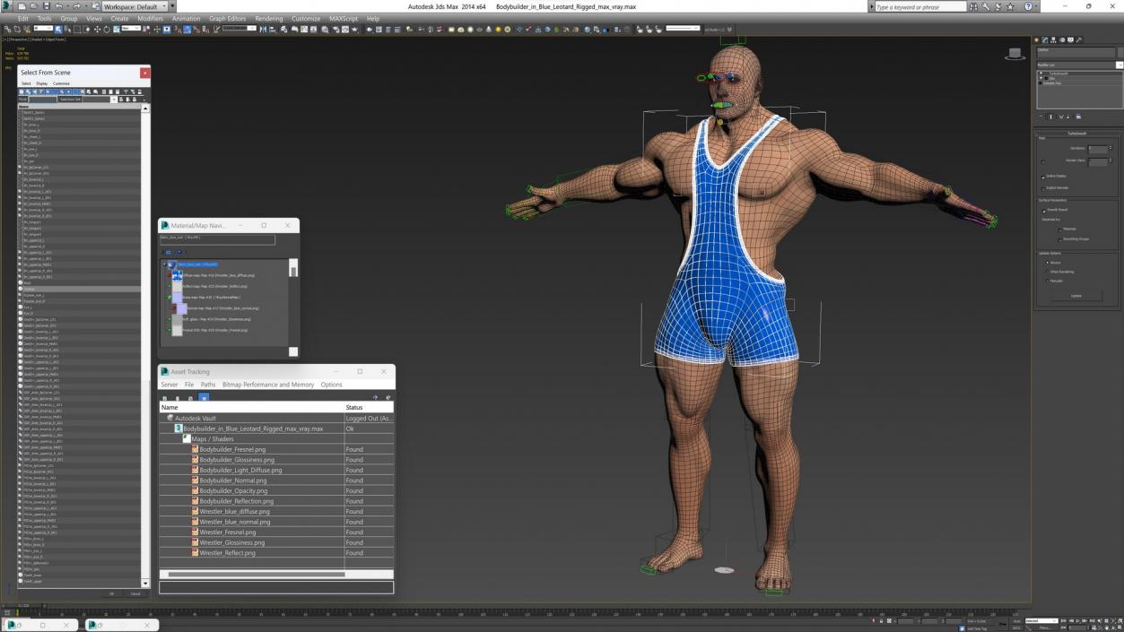 Bodybuilder in Blue Leotard Rigged 3D model