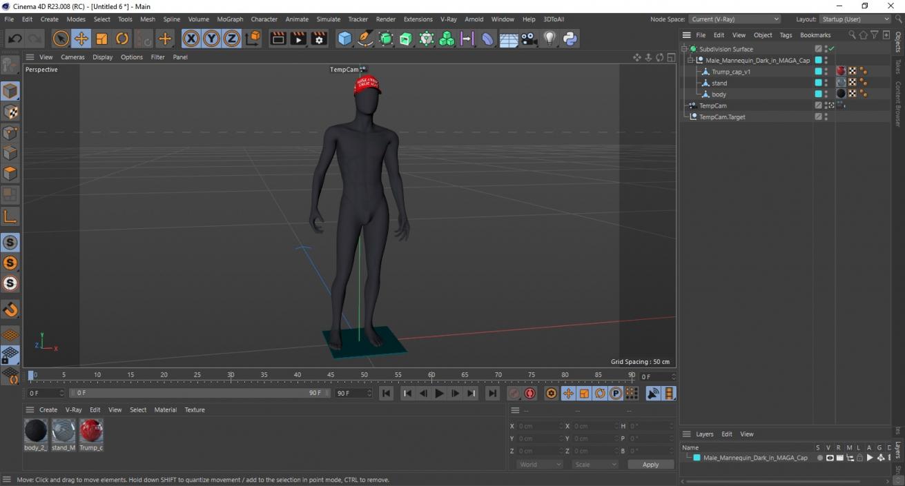 3D Male Mannequin Dark in MAGA Cap