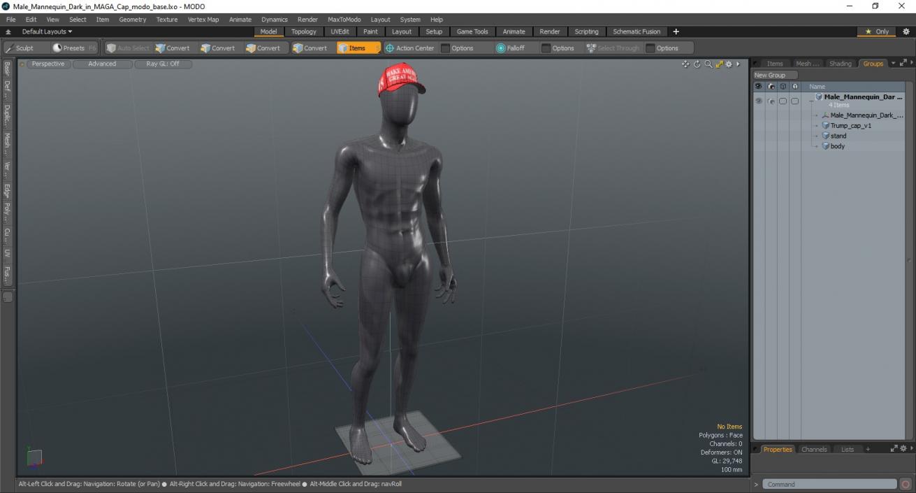 3D Male Mannequin Dark in MAGA Cap