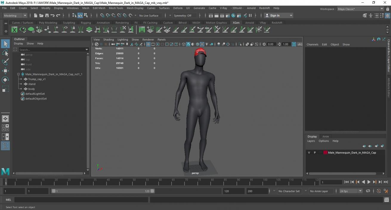 3D Male Mannequin Dark in MAGA Cap