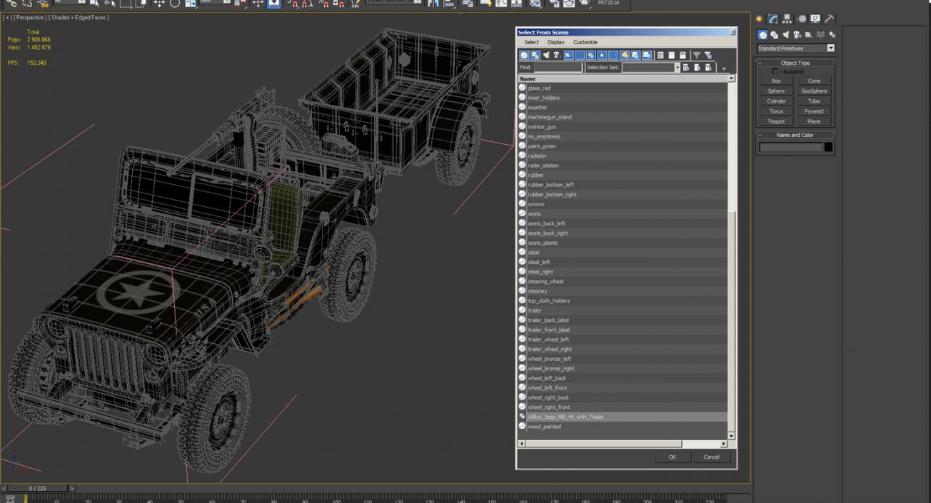 3D model Willys Jeep MB 44 with Trailer