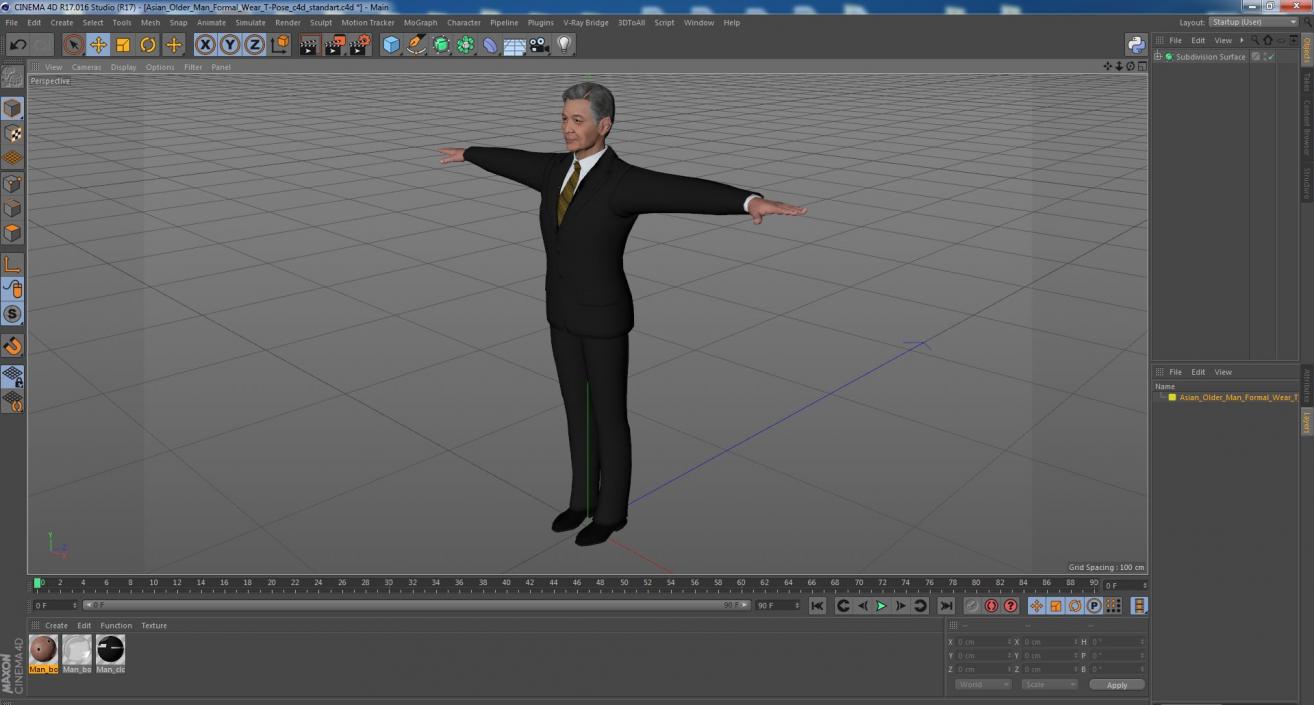 Asian Older Man Formal Wear T-Pose 3D model