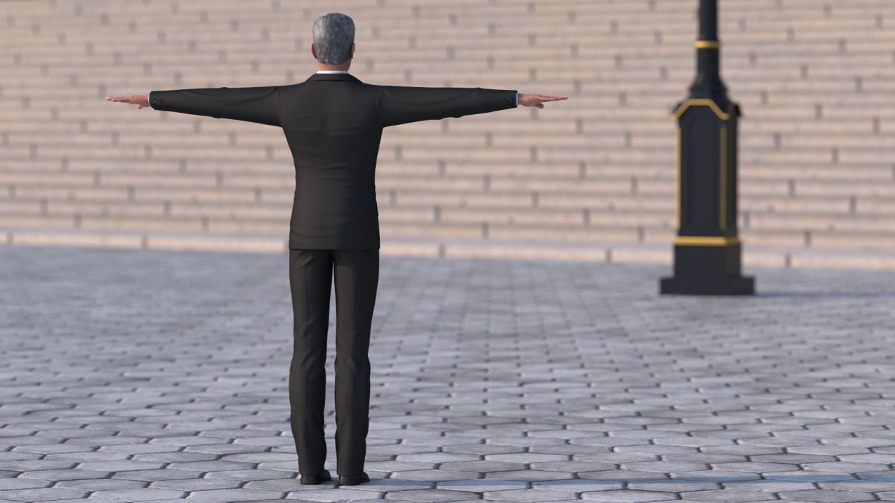 Asian Older Man Formal Wear T-Pose 3D model