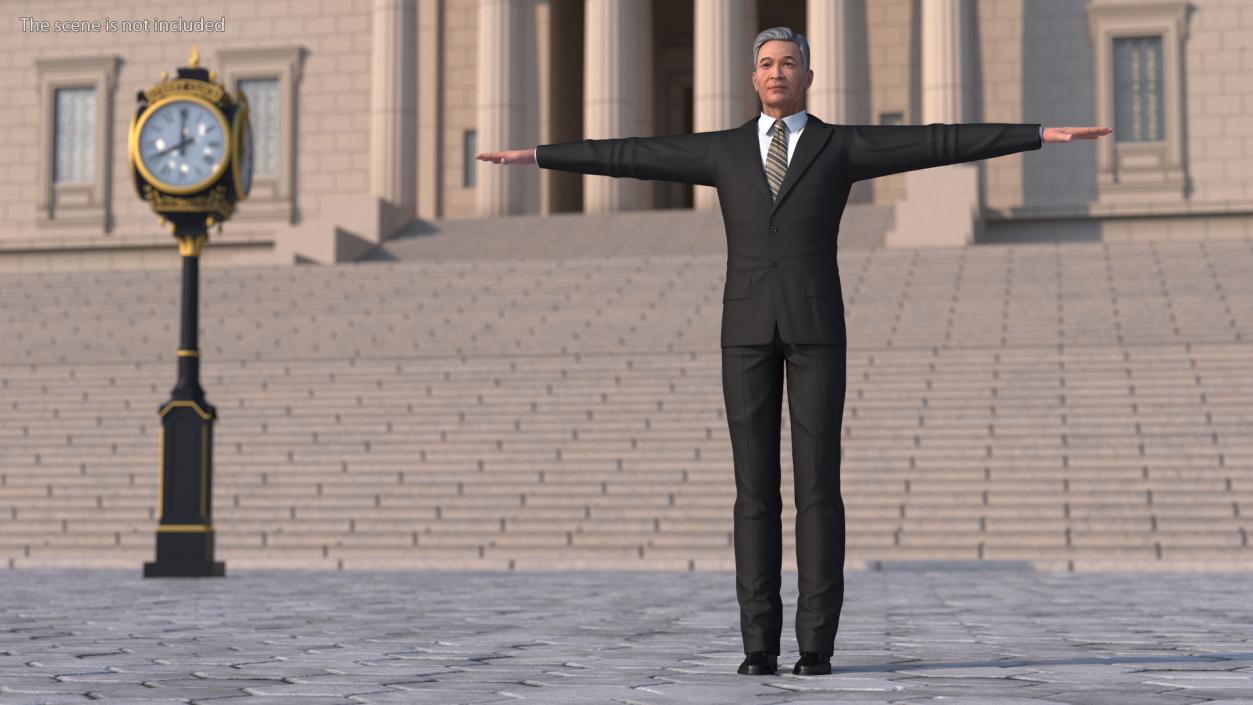 Asian Older Man Formal Wear T-Pose 3D model