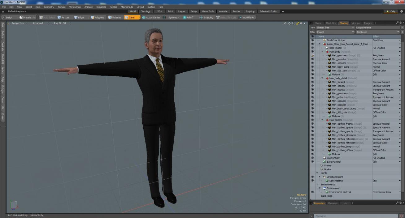 Asian Older Man Formal Wear T-Pose 3D model