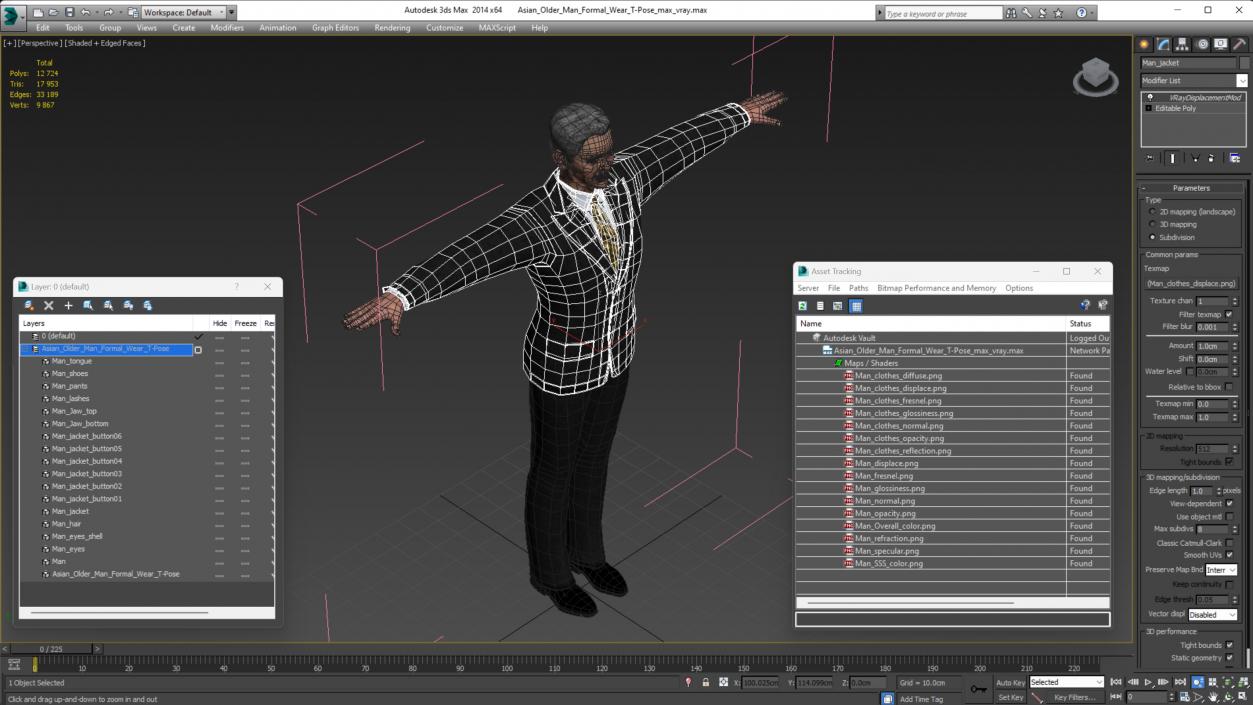 Asian Older Man Formal Wear T-Pose 3D model