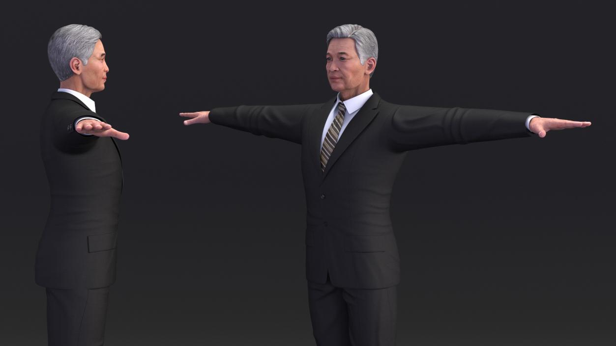 Asian Older Man Formal Wear T-Pose 3D model