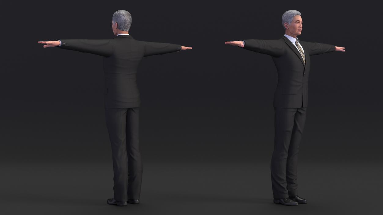 Asian Older Man Formal Wear T-Pose 3D model