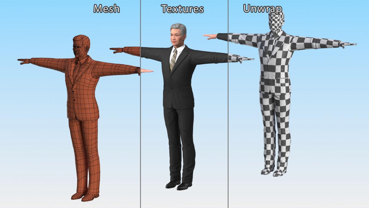 Asian Older Man Formal Wear T-Pose 3D model