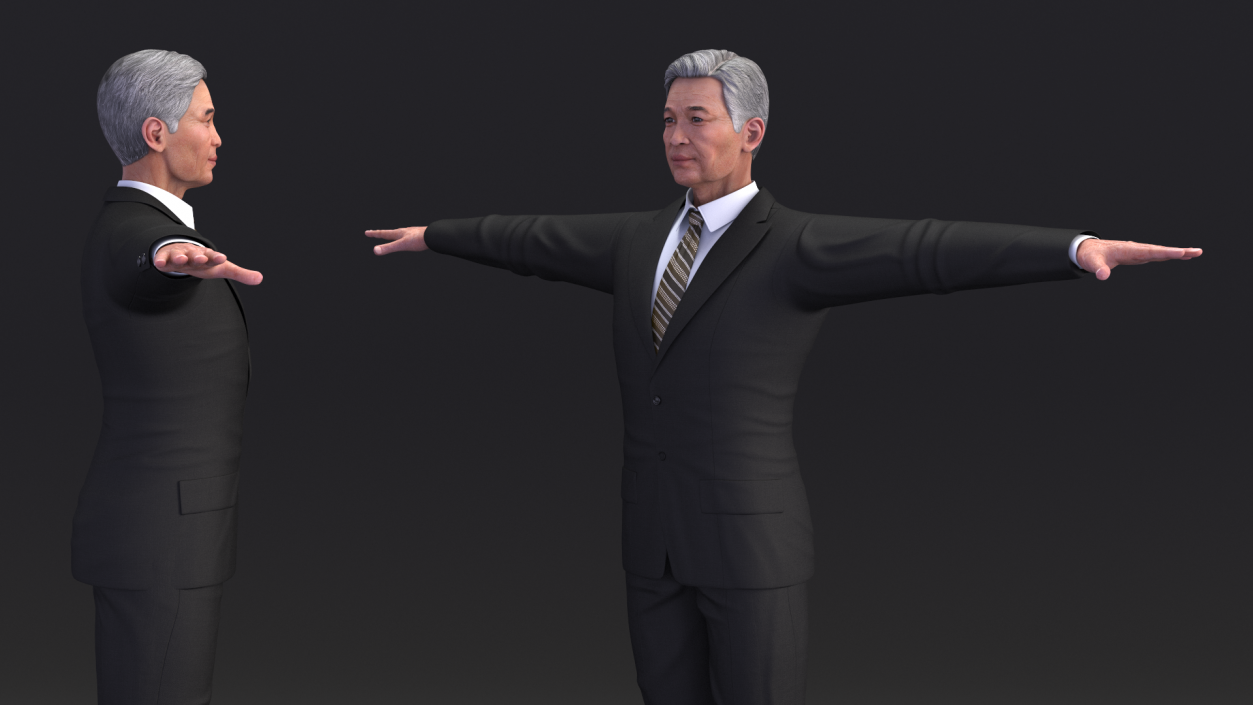 Asian Older Man Formal Wear T-Pose 3D model