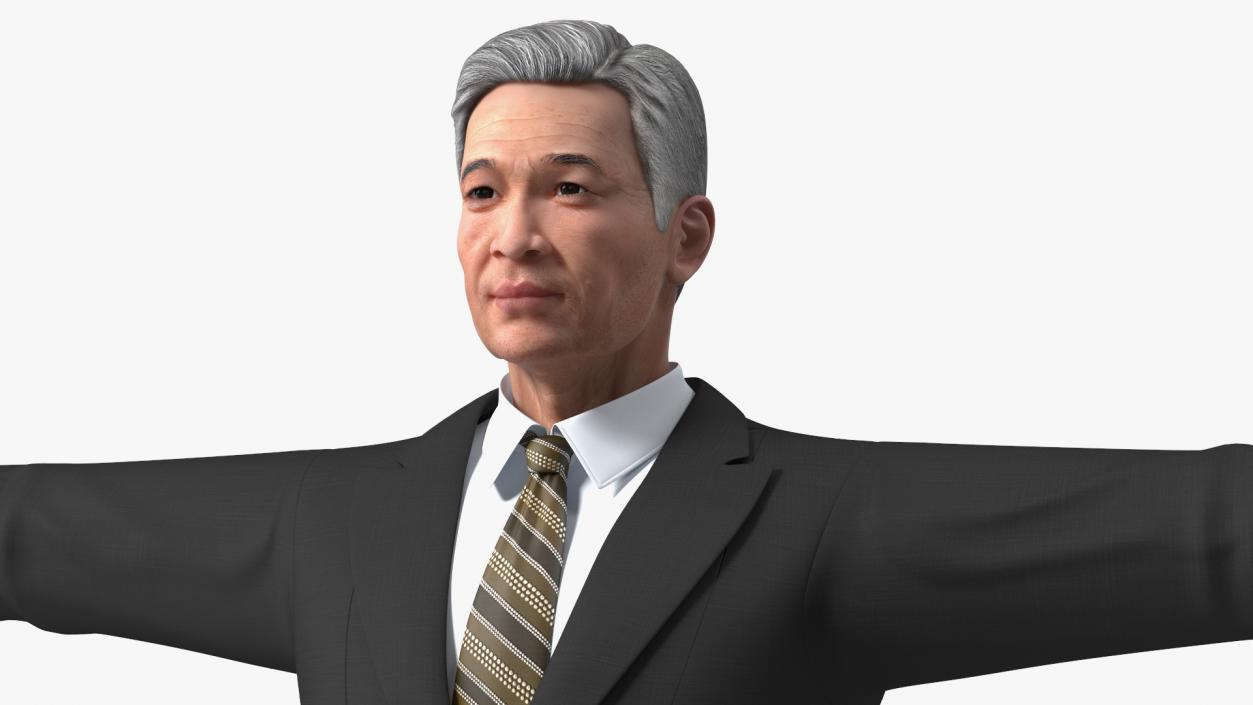 Asian Older Man Formal Wear T-Pose 3D model