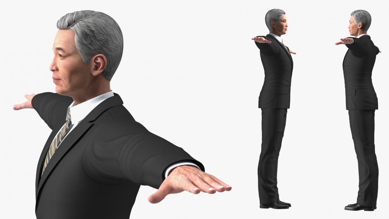 Asian Older Man Formal Wear T-Pose 3D model