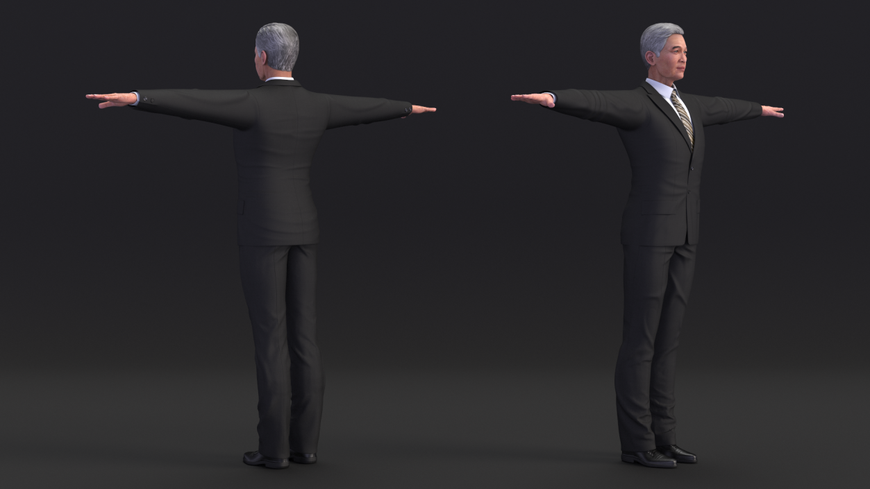 Asian Older Man Formal Wear T-Pose 3D model