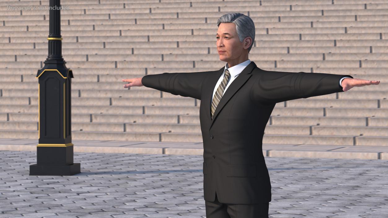 Asian Older Man Formal Wear T-Pose 3D model