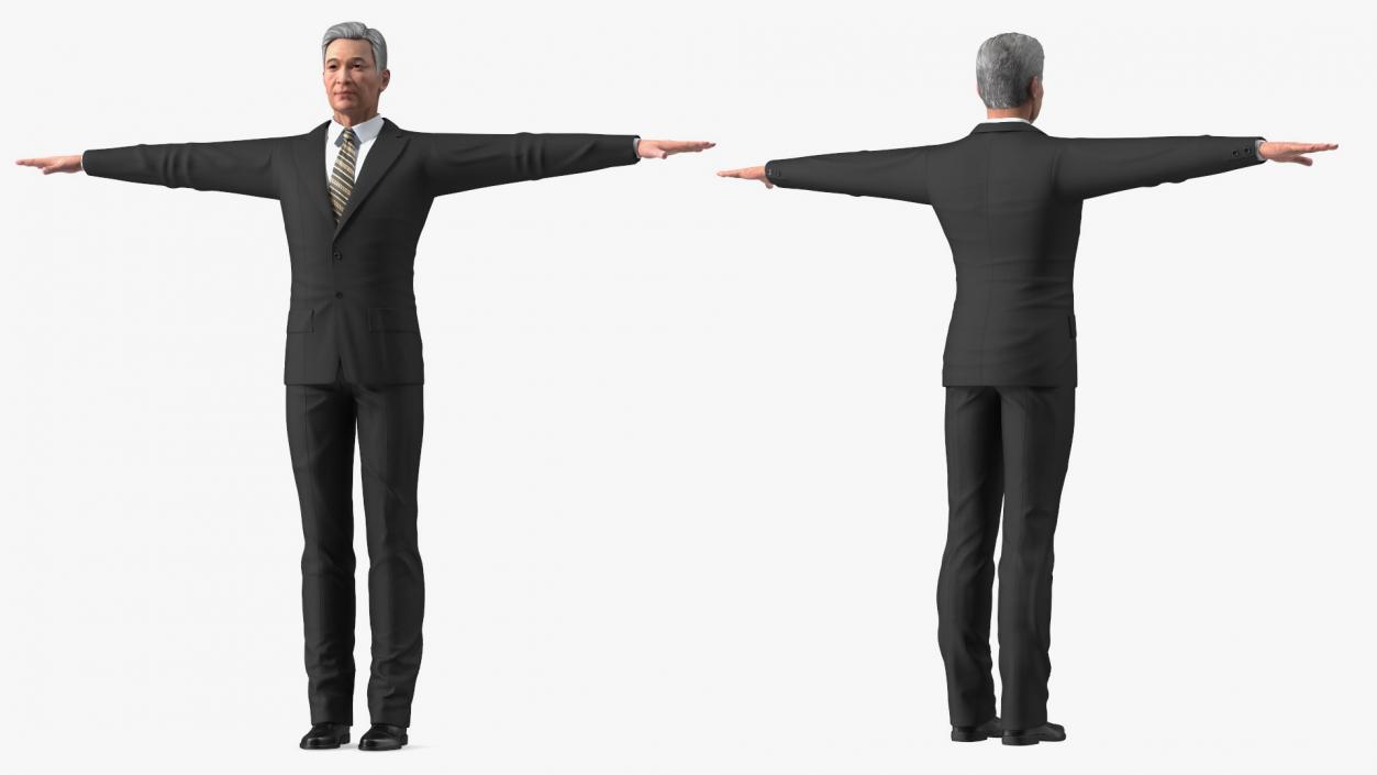 Asian Older Man Formal Wear T-Pose 3D model