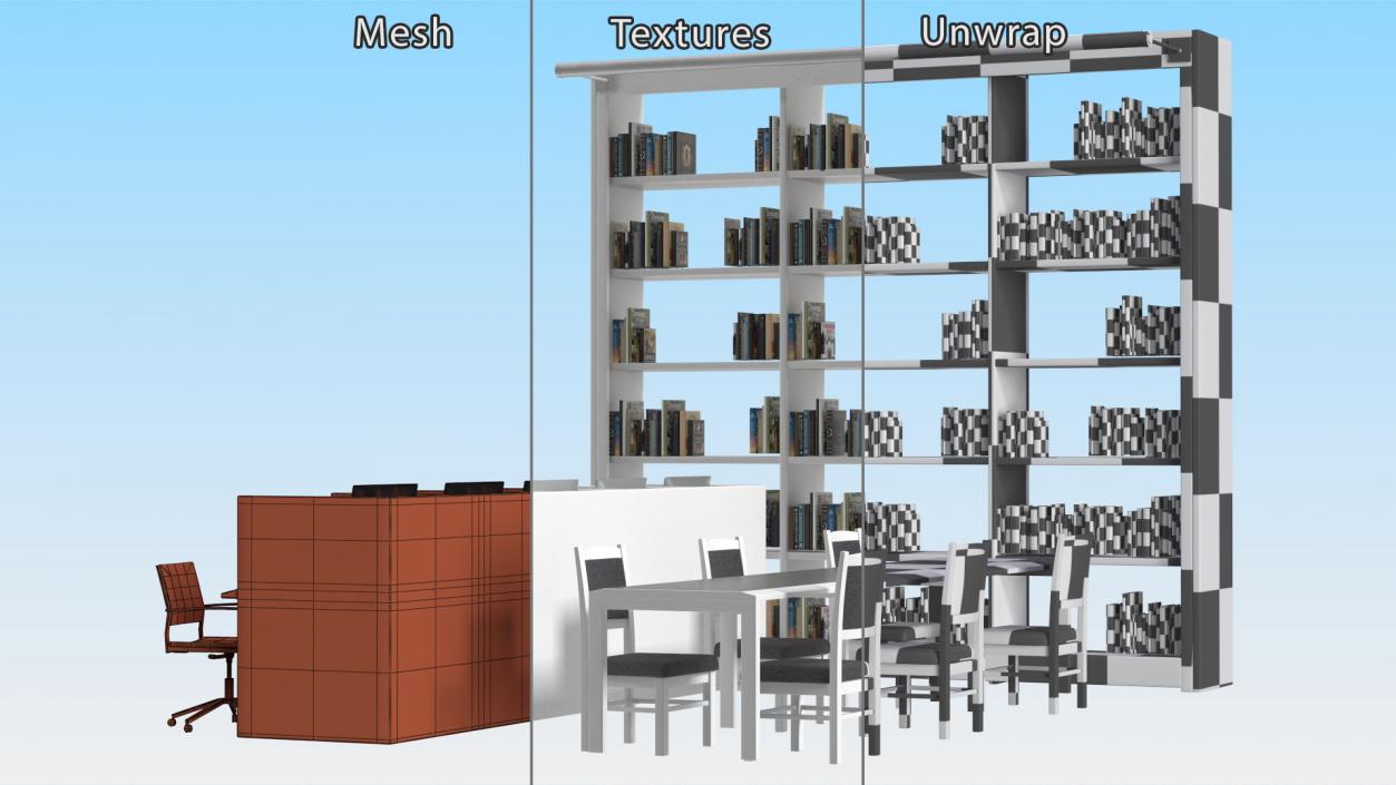 3D Library Furniture Set